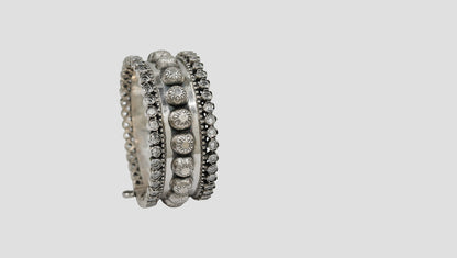 Sangeeta Boochra Artisan Oxidised Silver Textured Hinged Bangle