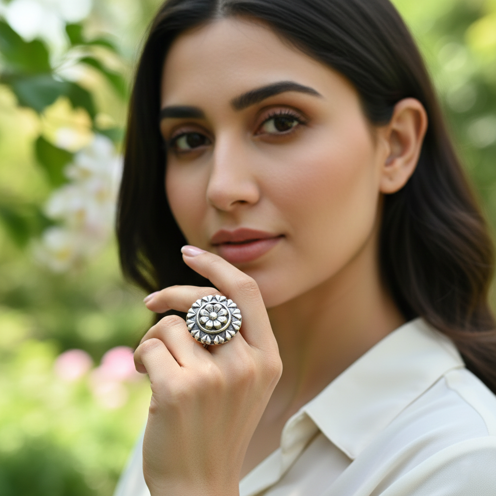 Heritage Style Oxidised Silver Ring – Sangeeta Boochra Collection