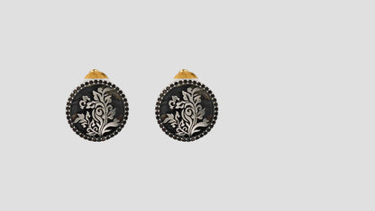 Sangeeta Boochra Handcrafted Oxidised Silver Round Stud Earrings