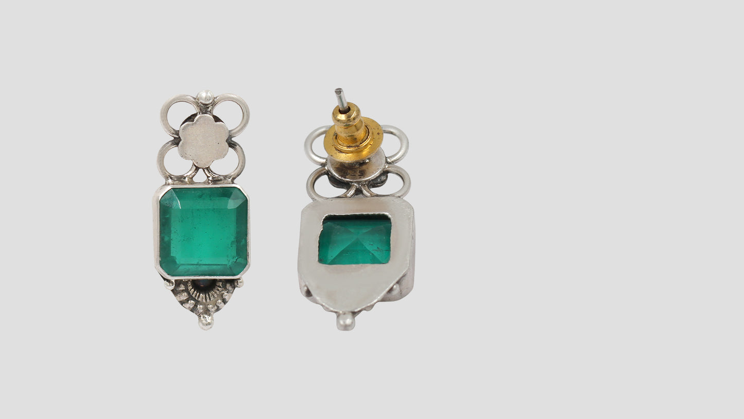 Sangeeta Boochra Handcrafted Silver Stud Earrings with Green Stone