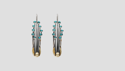 Sangeeta Boochra Handcrafted Dual Tone Peacock Motif Silver Earrings with Turquoise Stones