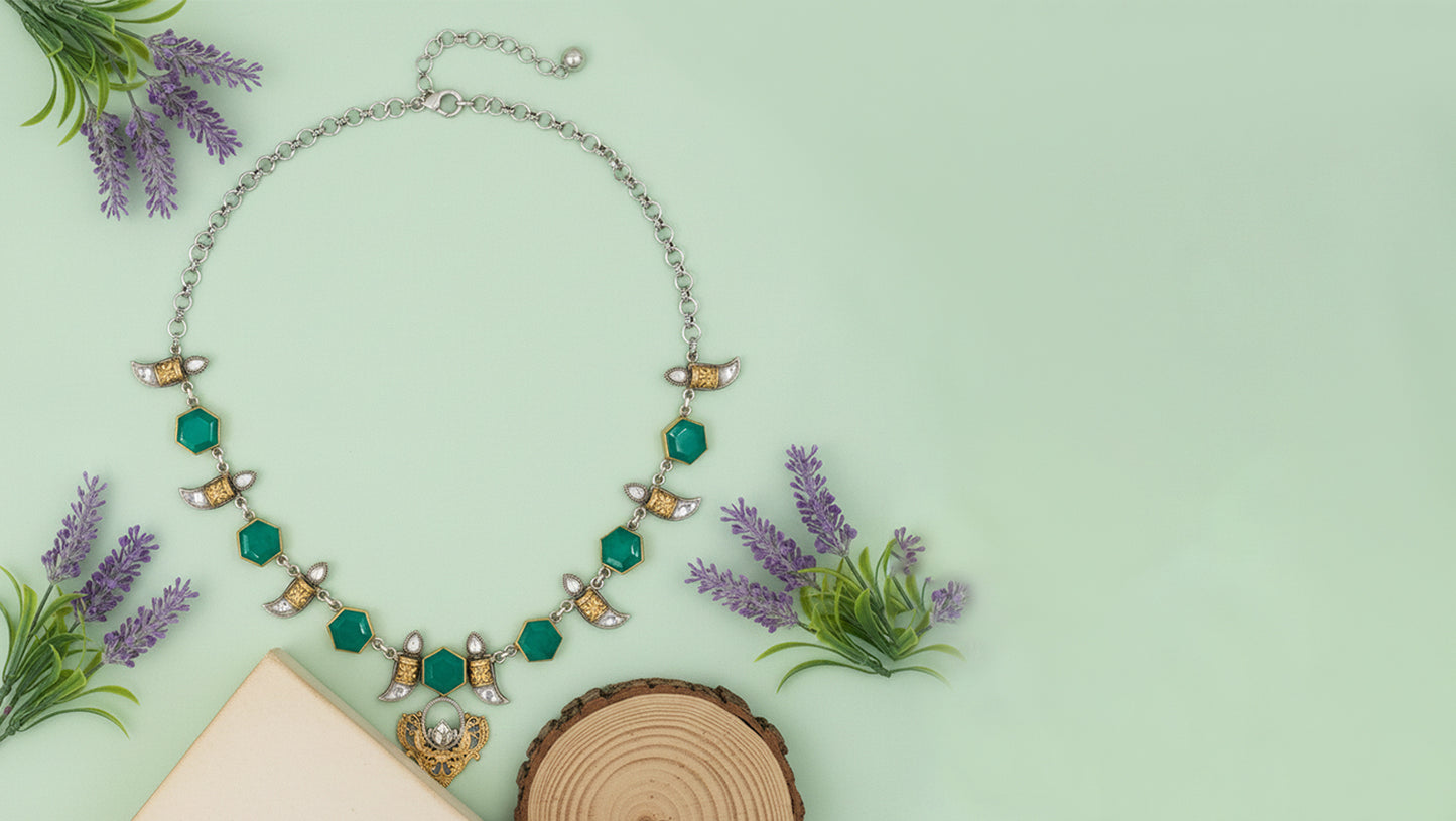 Sangeeta Boochra Handcrafted Silver Necklace with Heritage Pendant