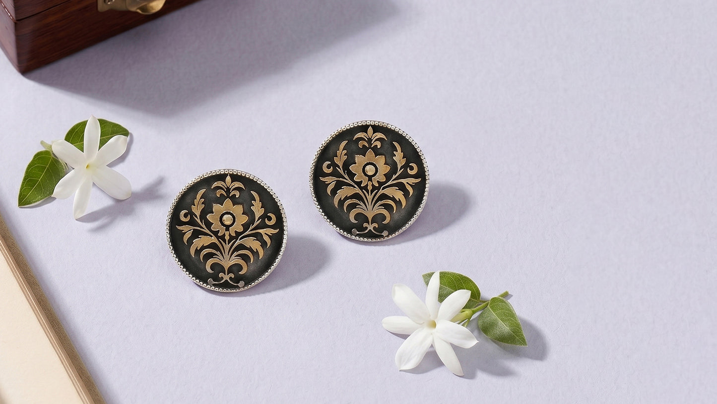 Sangeeta Boochra Golden Bloom Dual-Plated Silver Stud Earrings