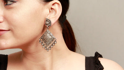 Antique Indian Design Mayurah Pattern Silver Earring