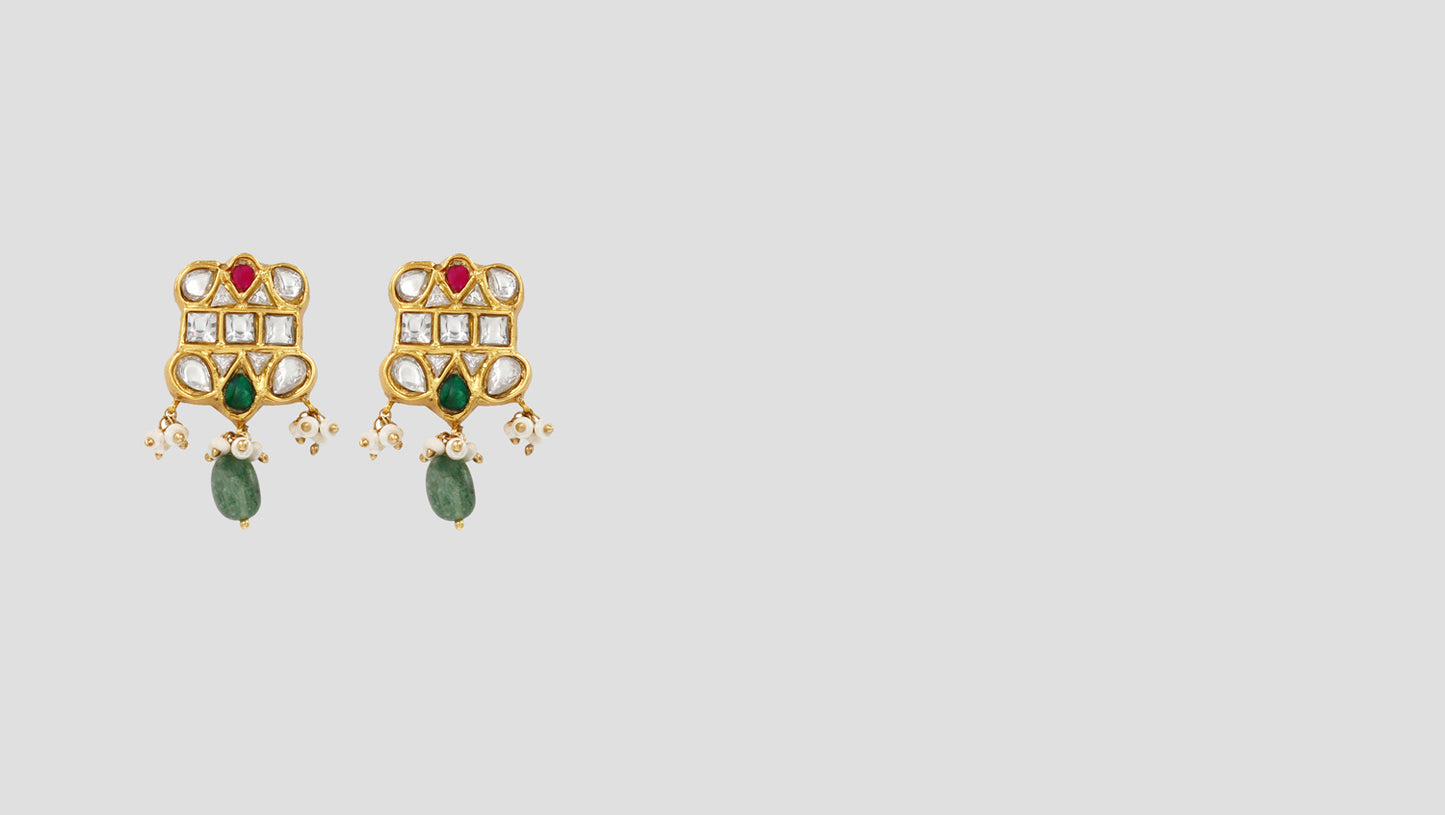 "Refined Luxe: Gold-Plated Kundan Earrings by Sangeeta Boochra "