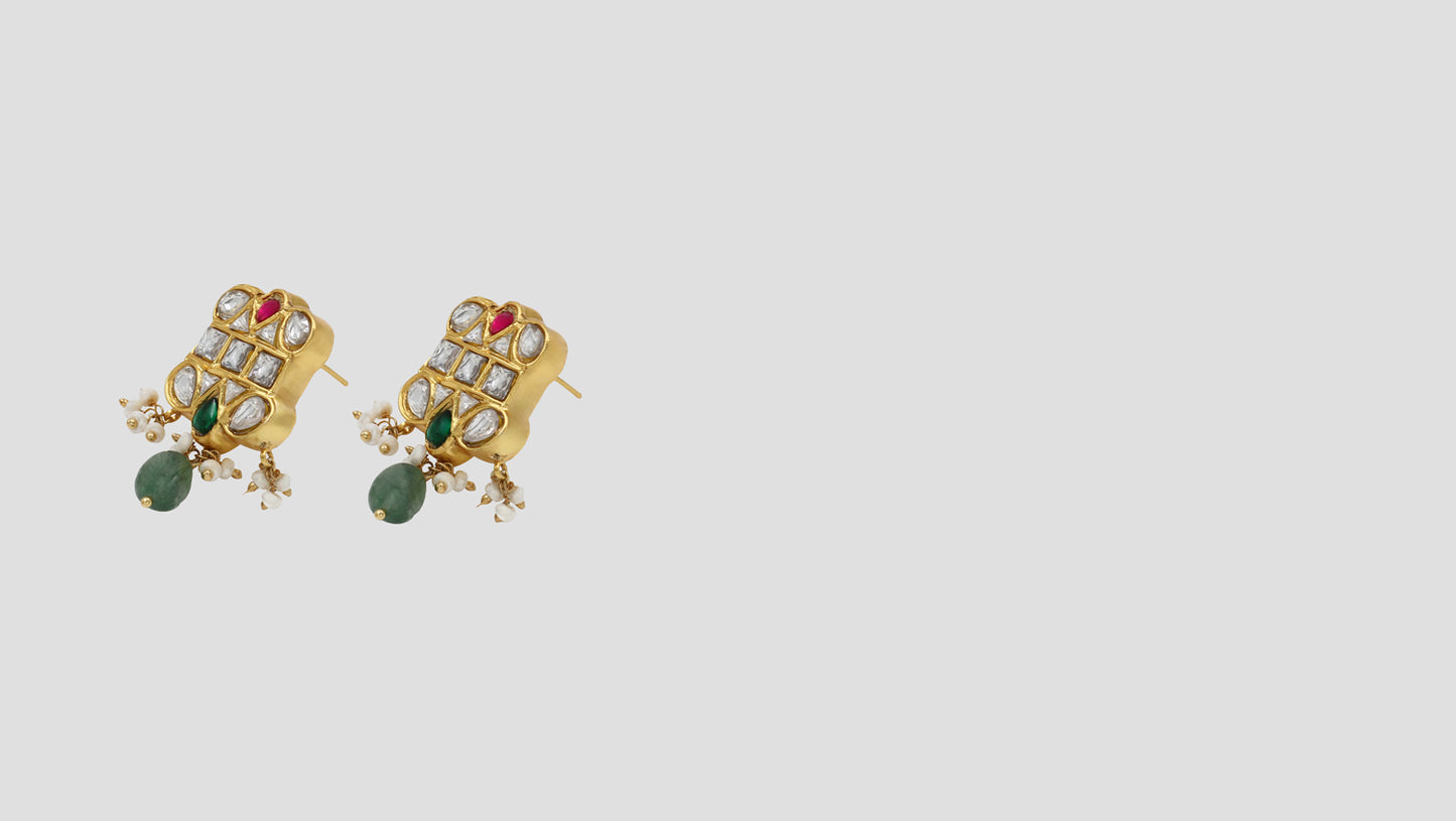 "Refined Luxe: Gold-Plated Kundan Earrings by Sangeeta Boochra "