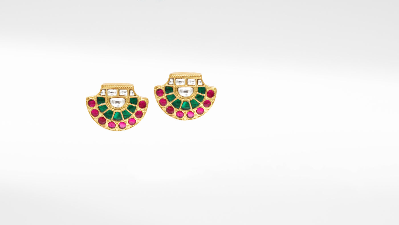 Handmade Silver Earrings with Kundan Setting, accented with Gold Plating