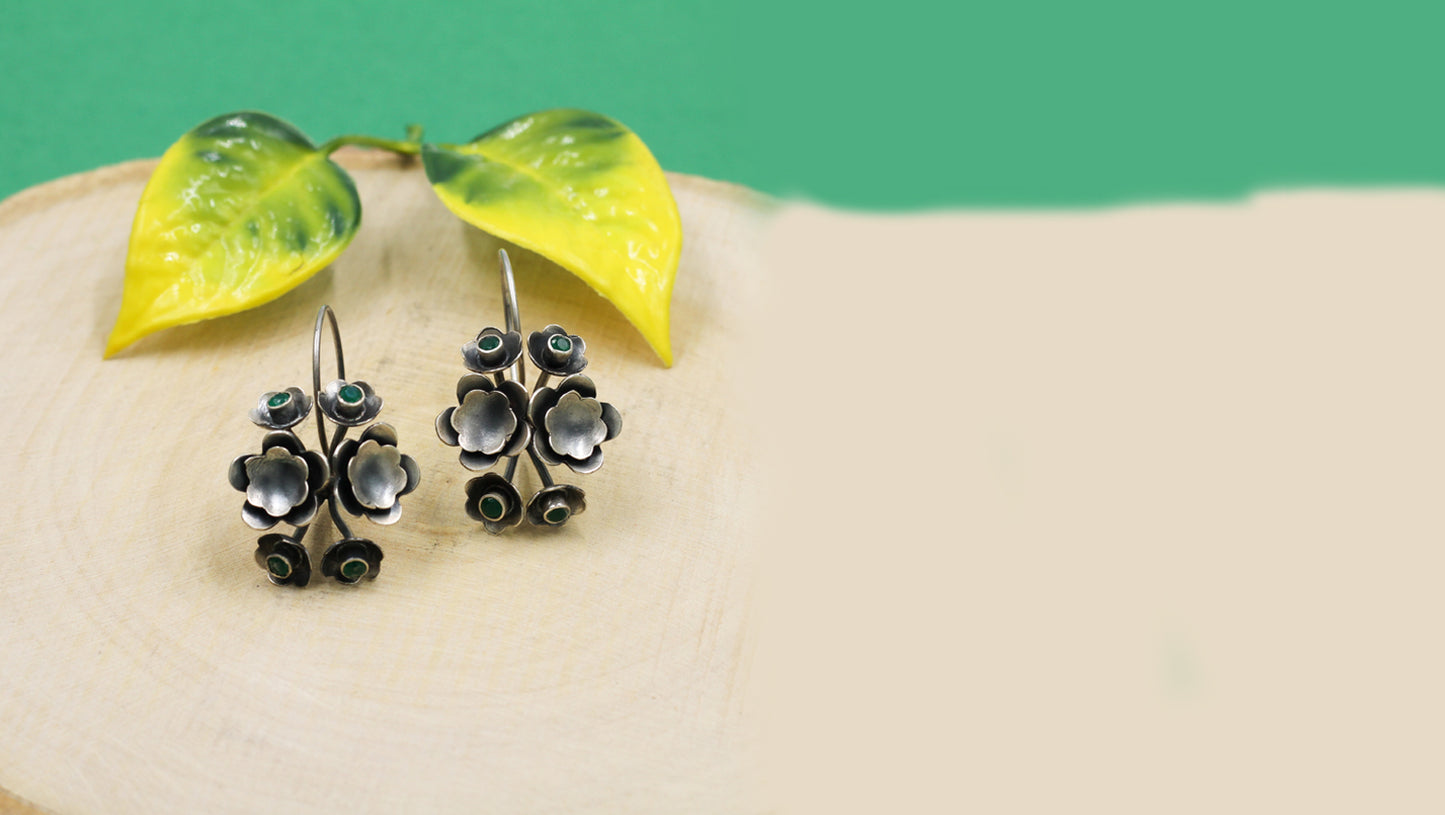 Sangeeta Boochra Oxidized Silver Flower Earrings
