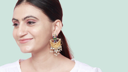 Gold Plated Crescent Moon Kundan  Earring