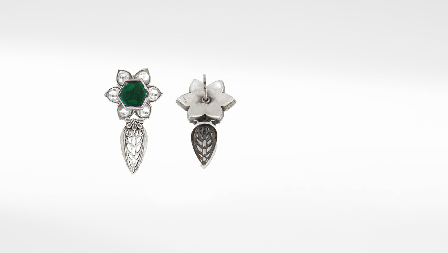 Silver Ihina Studded with Kundan Earring