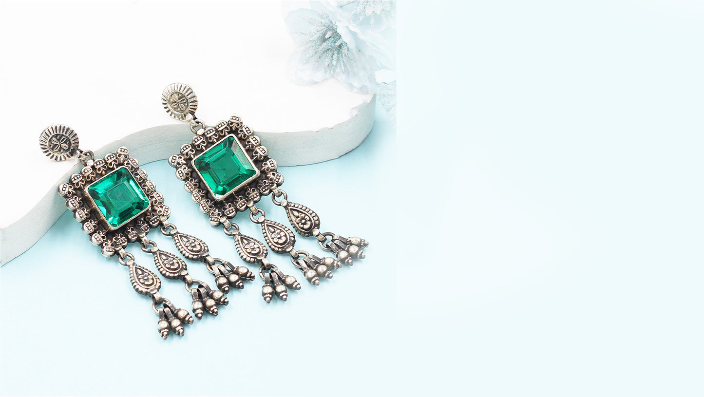 Exquisite Green Emerald Studded Earrings by Sangeeta Boochra