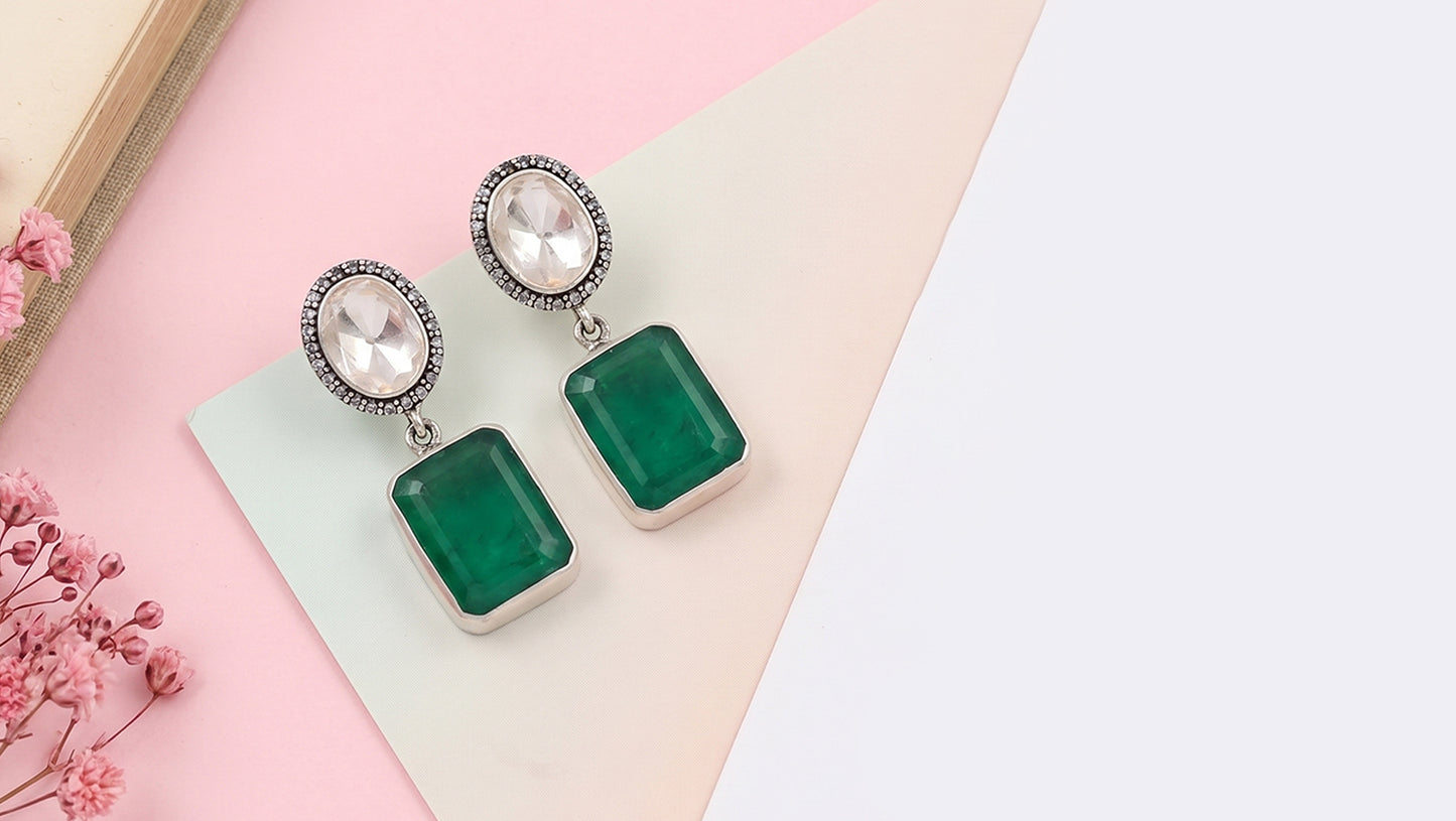 Sangeeta Boochra Elegant Green Stone Drop Earrings