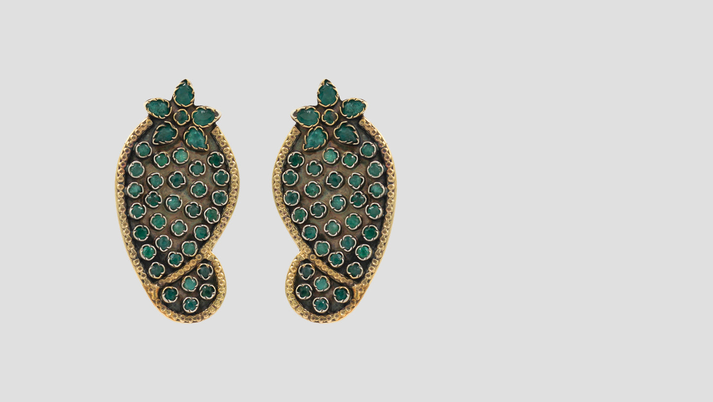 Sangeeta Boochra Handcrafted Silver Earrings with Green Stones