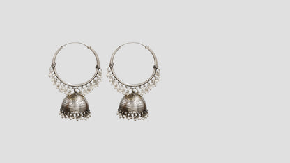 Sangeeta Boochra Classic Jhumka Hoop Earrings in Oxidized Silver