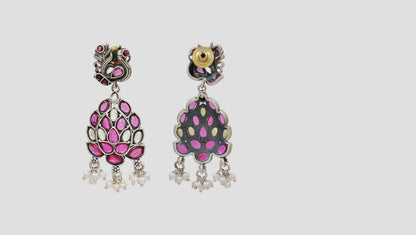 Heritage Peacock Silver Kundan Danglers