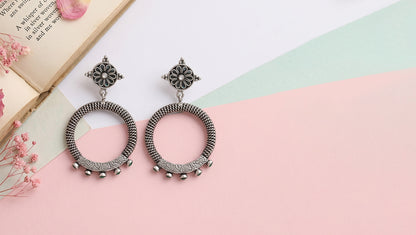 Regal Artisan Silver Hoop Earrings by Sangeeta Boochra