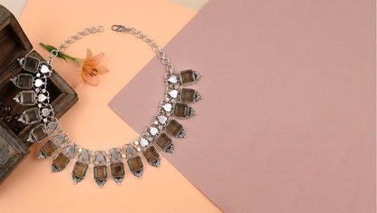 Sangeeta Boochra Handcrafted Silver Necklace with Smoky Quartz Drops
