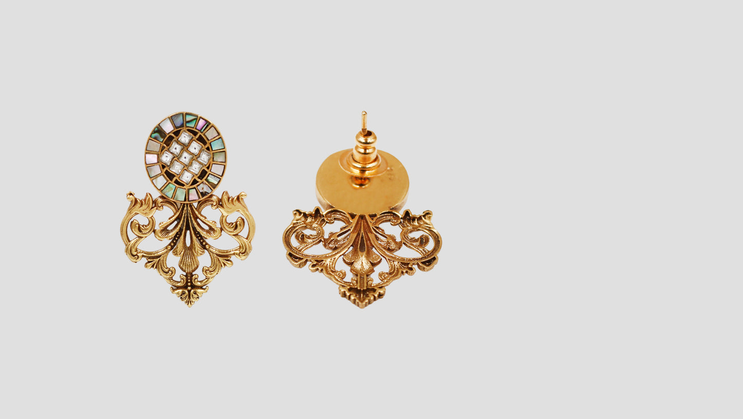 Sangeeta Boochra Gold Plated 925 Silver Kundan & Mother of Pearl Statement Earrings