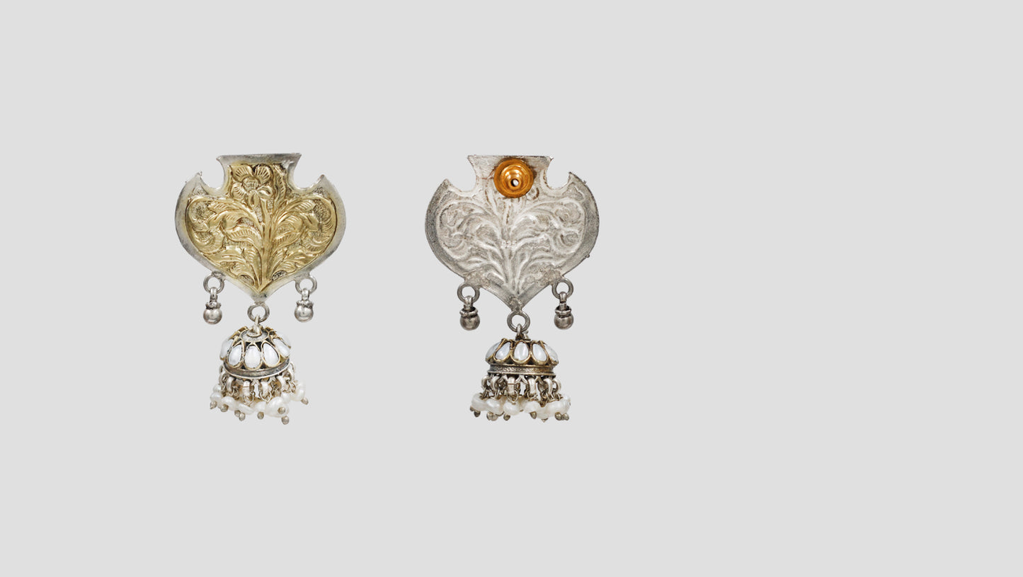 Sangeeta Boochra Handcrafted Dual Tone Floral Drop Earrings