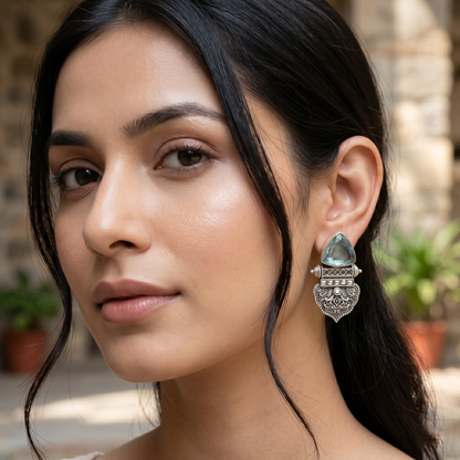 Sangeeta Boochra Contemporary Oxidised Silver Engraved Earrings