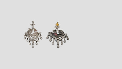 Sangeeta Boochra Oxidised Silver Peacock Motif Statement Earrings