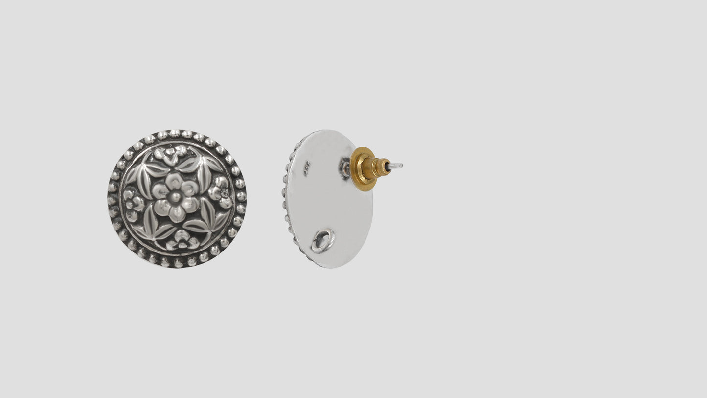 Sangeeta Boochra Handcrafted Floral Motif Oxidised Silver Earrings