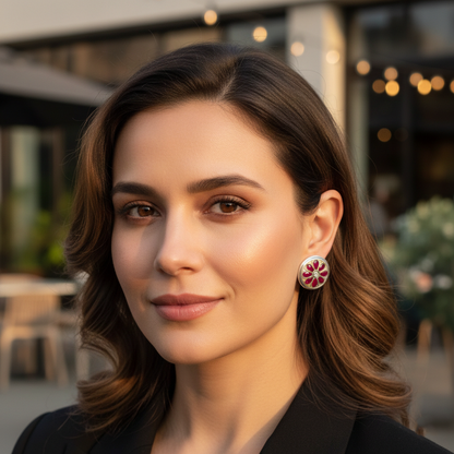 Sangeeta Boochra Royal Pink Flower Kundan Earrings