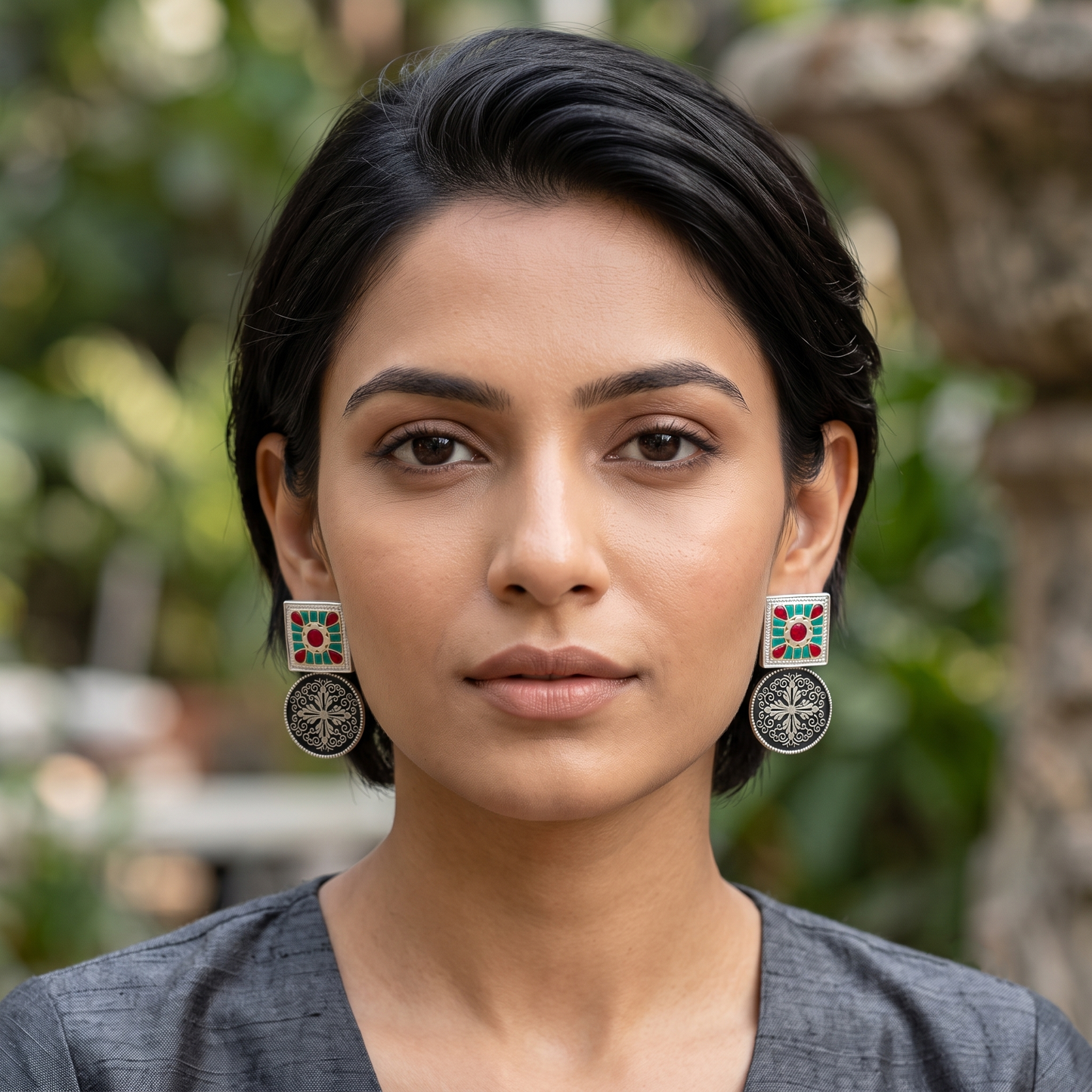 Sangeeta Boochra Turquoise & Ruby Kundan Earrings