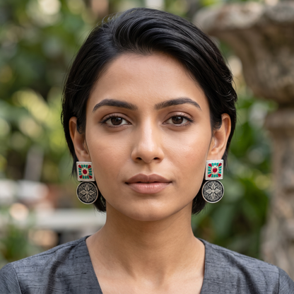 Sangeeta Boochra Turquoise & Ruby Kundan Earrings
