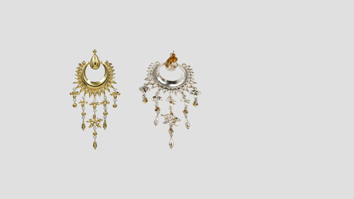 Sangeeta Boochra Gold Plated Tribal Chandbali Earrings