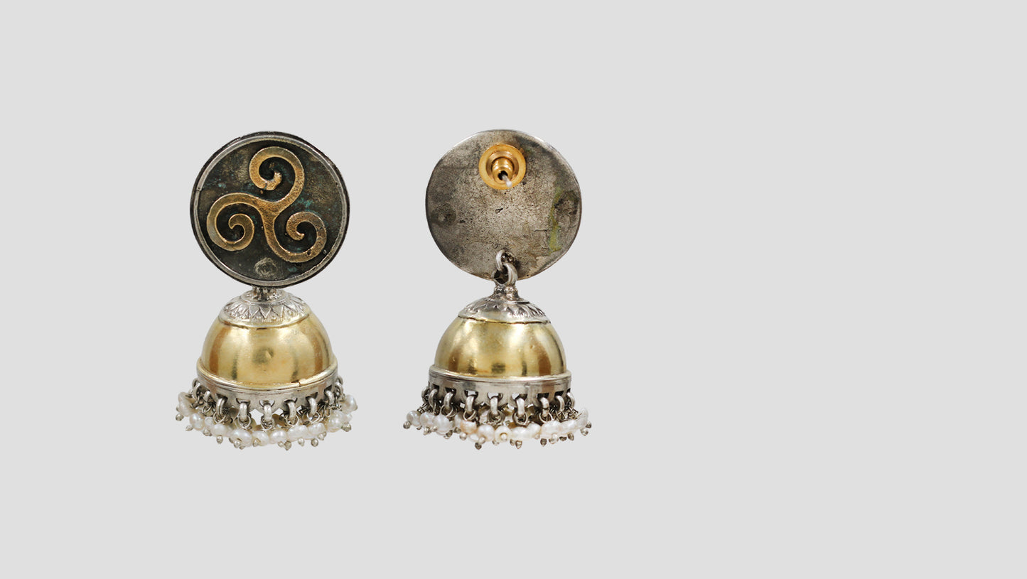 Sangeeta Boochra Antique Dual Tone Silver-Gold Jhumkas