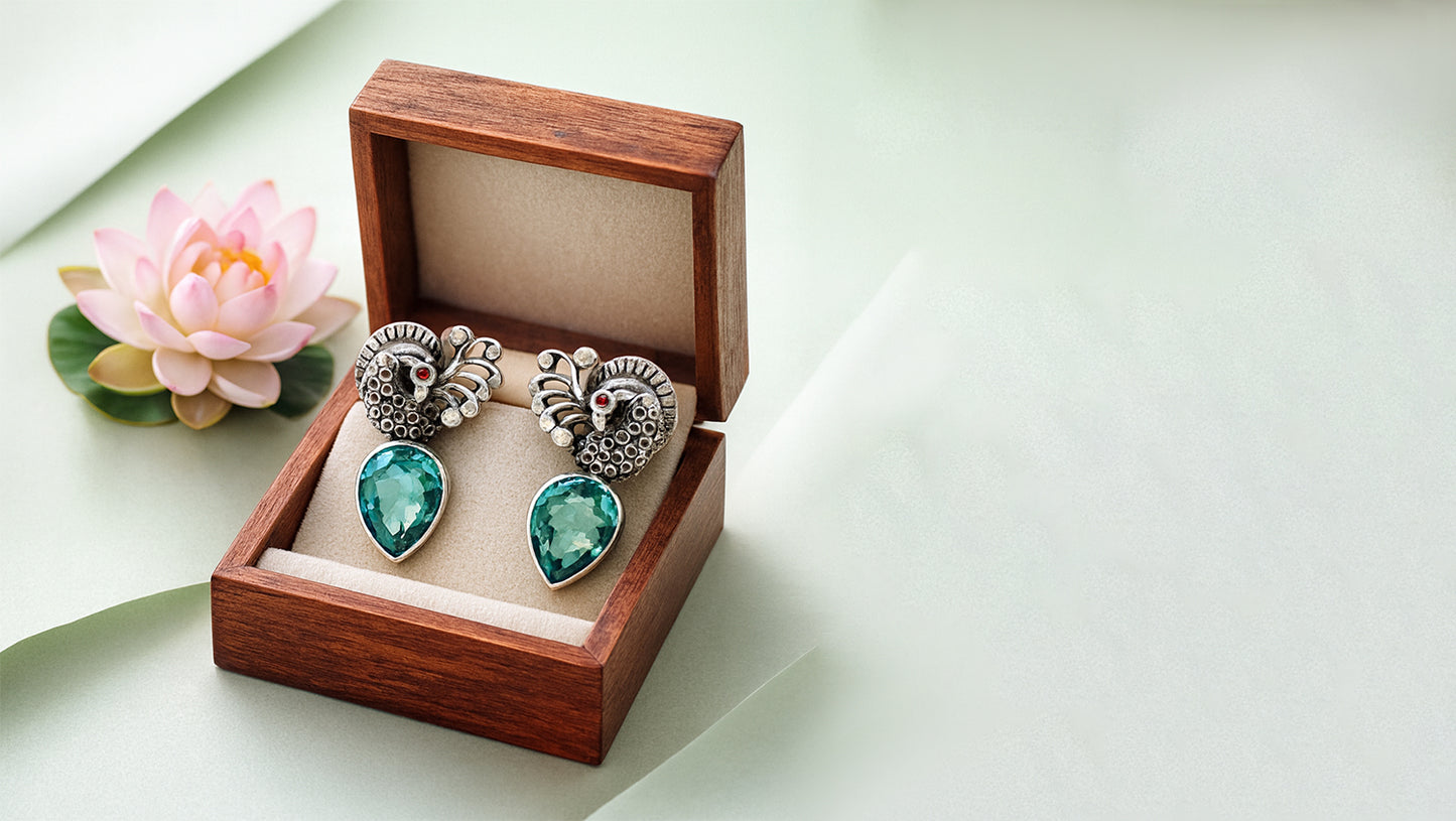 Elegant Silver Earrings with Teardrop Stone by Sangeeta Boochra