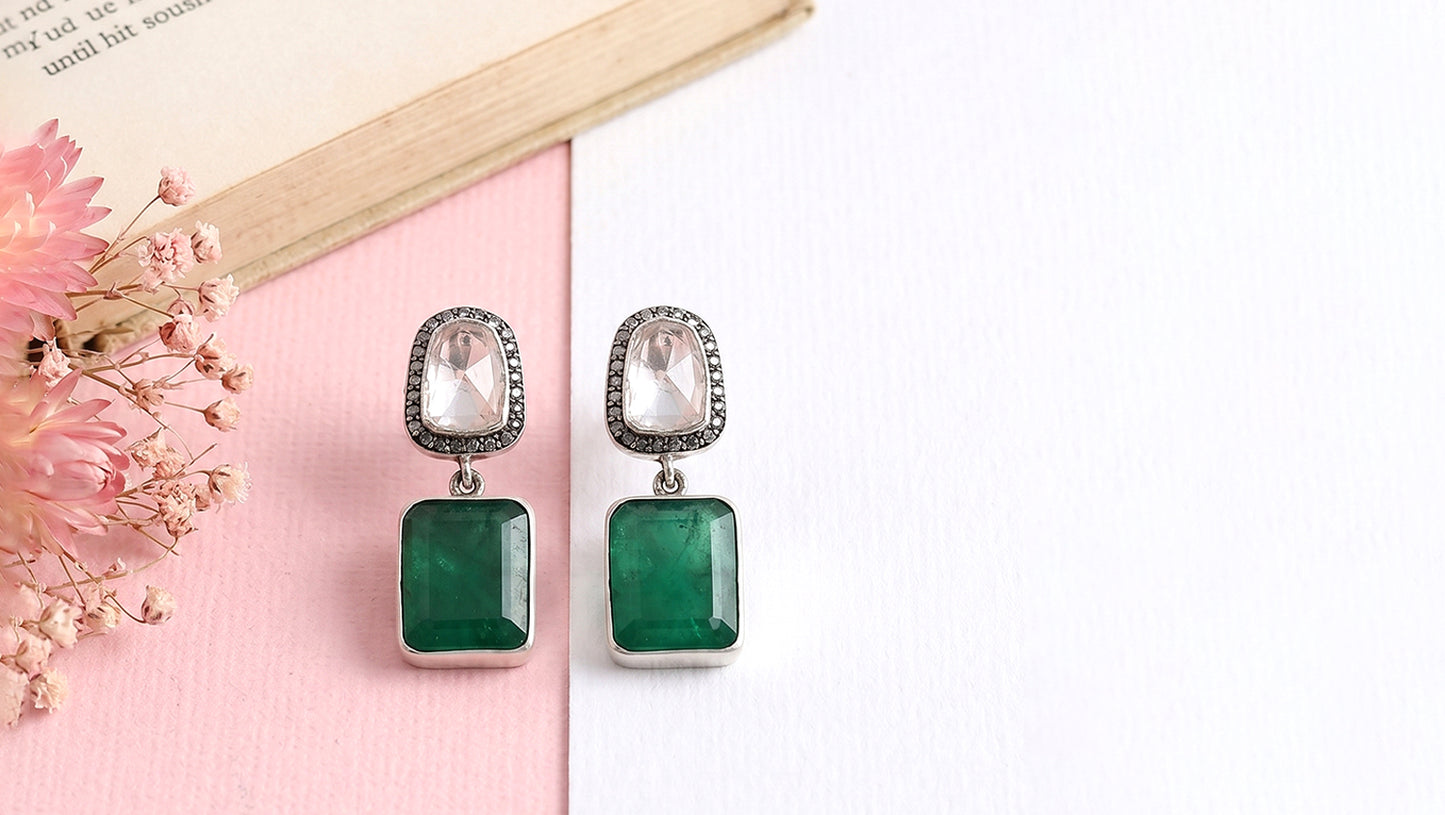 Royal Green Moissanite Earrings by Sangeeta Boochra