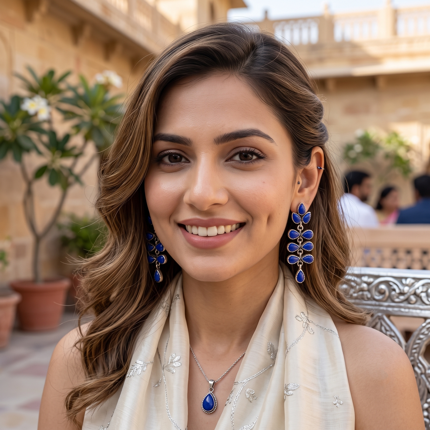 Handcrafted Lapis Stone Silver Dangle Earrings by Sangeeta Boochra