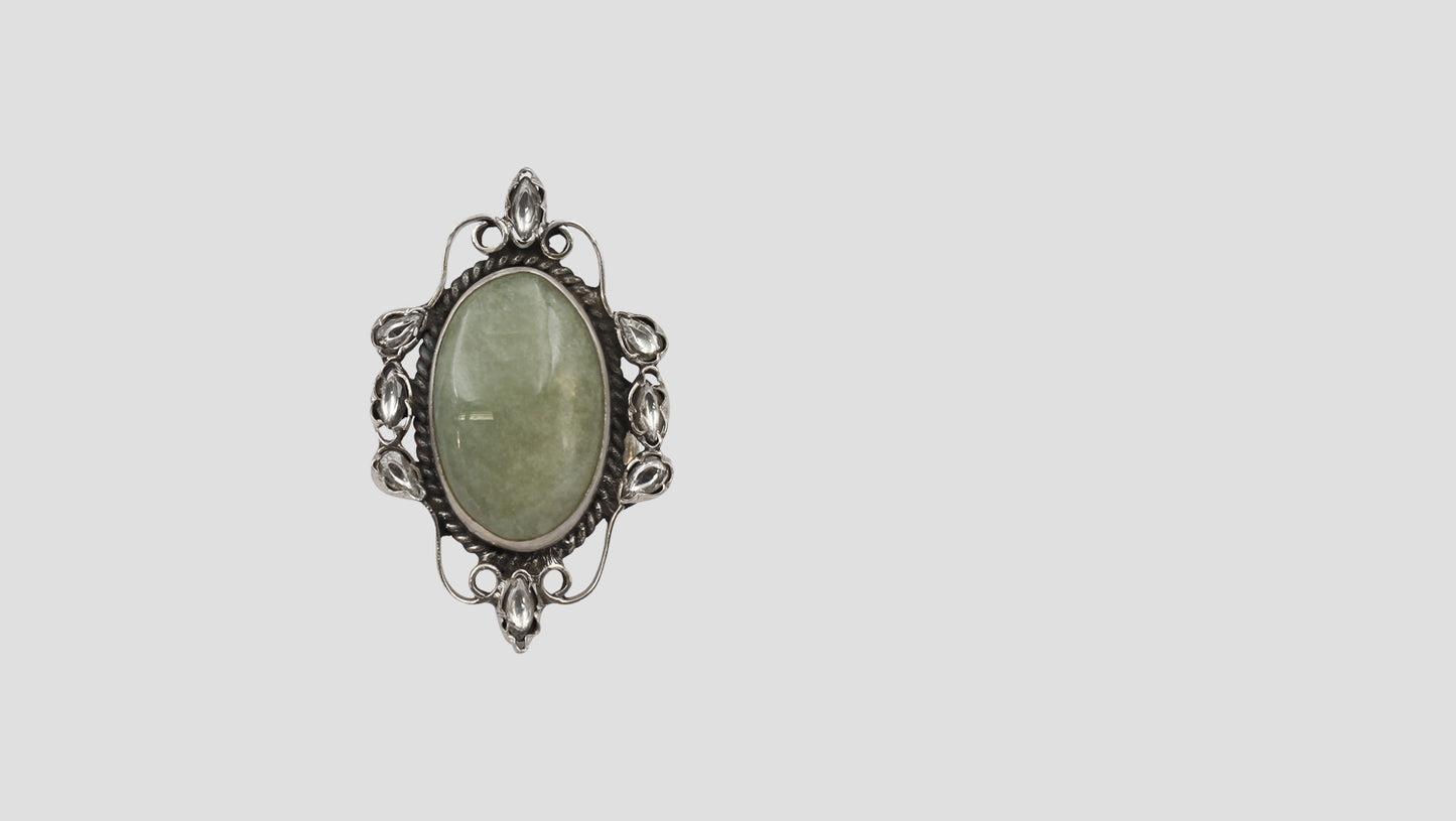 Sangeeta Boochra Handcrafted Green Stone Silver Ring