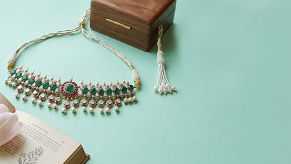 Sangeeta Boochra Moissanite Choker Set with Pearl Drops