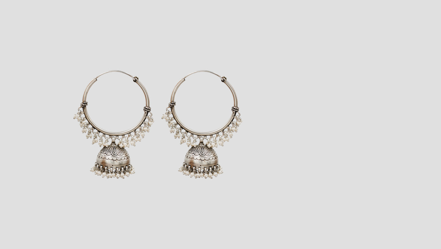 Classic Silver Hoop Jhumka Earrings by Sangeeta Boochra