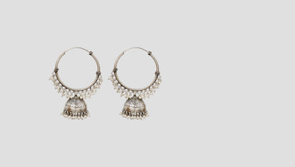Classic Silver Hoop Jhumka Earrings by Sangeeta Boochra