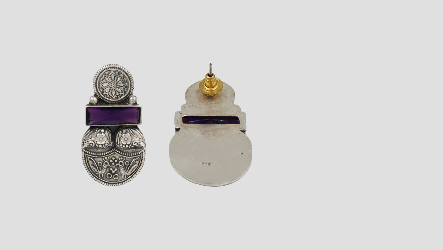 Sangeeta Boochra Tribal Motif Oxidised Silver Earrings