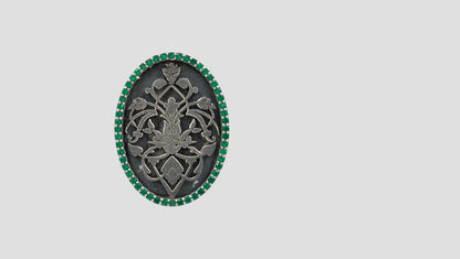Sangeeta Boochra Artisan Oxidized Silver Brooch with Intricate Floral Engraving