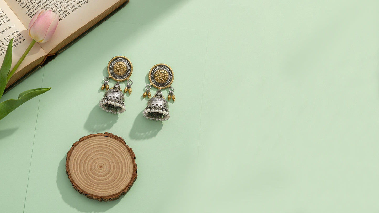 Classic Floral Dual-Tone Jhumka Earrings by Sangeeta Boochra
