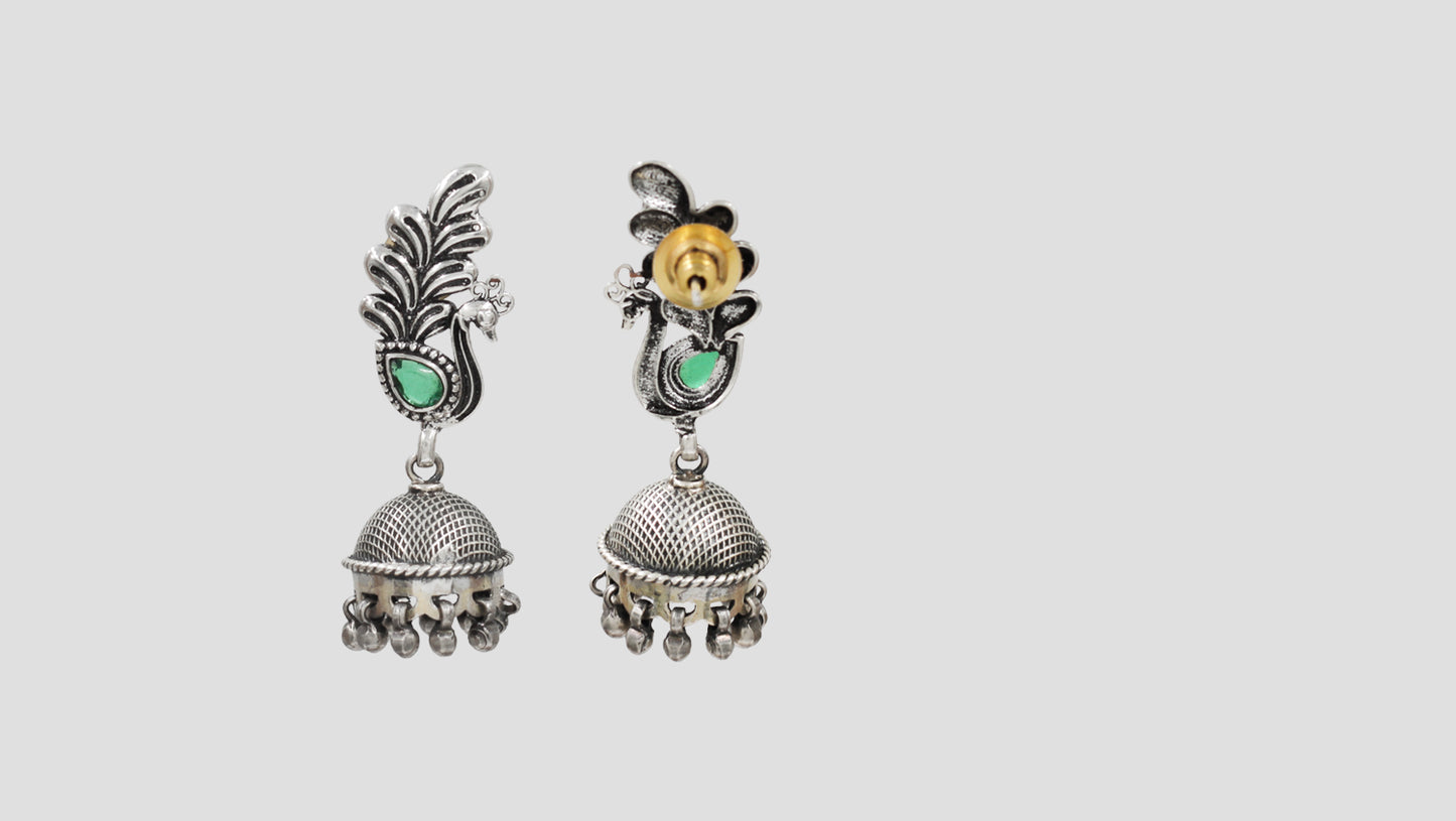 Vintage Peacock Charm Oxidised Earrings by Sangeeta Boochra