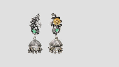 Vintage Peacock Charm Oxidised Earrings by Sangeeta Boochra