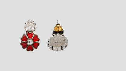 Sangeeta Boochra Sterling Silver Moissanite & Red Kundan Statement Earrings