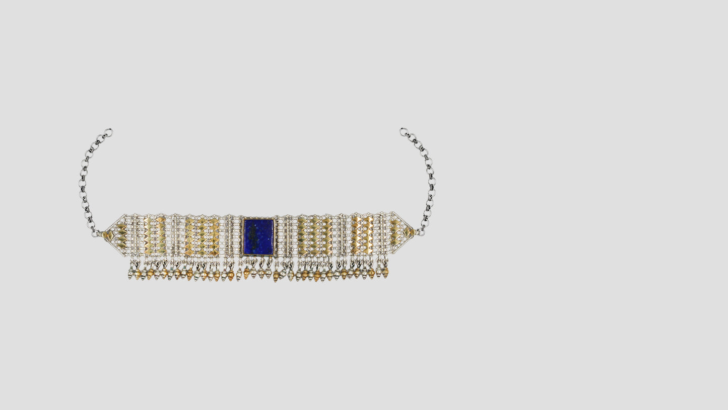 Sangeeta Boochra Contemporary Dual Tone Choker with Blue Centerpiece