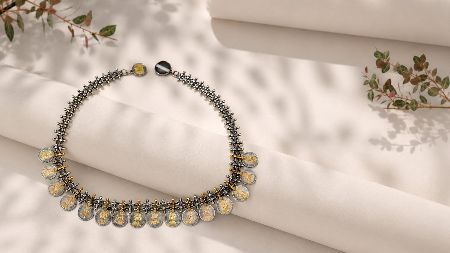 Sangeeta Boochra Artisan Dual-Tone Sterling Silver Coin Necklace