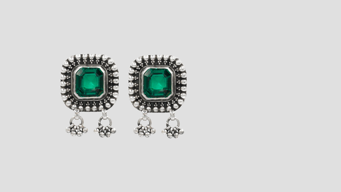 Sangeeta Boochra Antique Silver Green Stone Stud