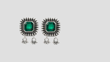 Sangeeta Boochra Antique Silver Green Stone Stud