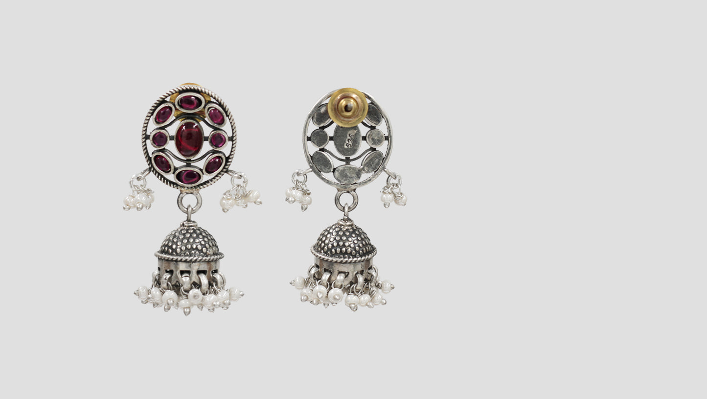 Sangeeta Boochra Heritage Red Stone Silver Earrings