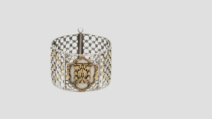 Handcrafted Dual-Tone Silver Bangle with Heritage Crest | Sangeeta Boochra